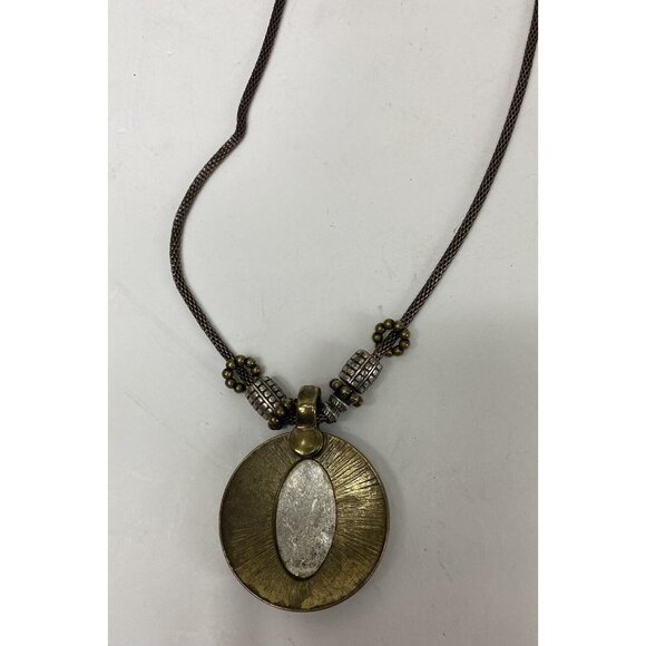 Premier Designs Cordova Necklace Pendant Brass Silvertone Leopard Cheetah - Picture 4 of 8